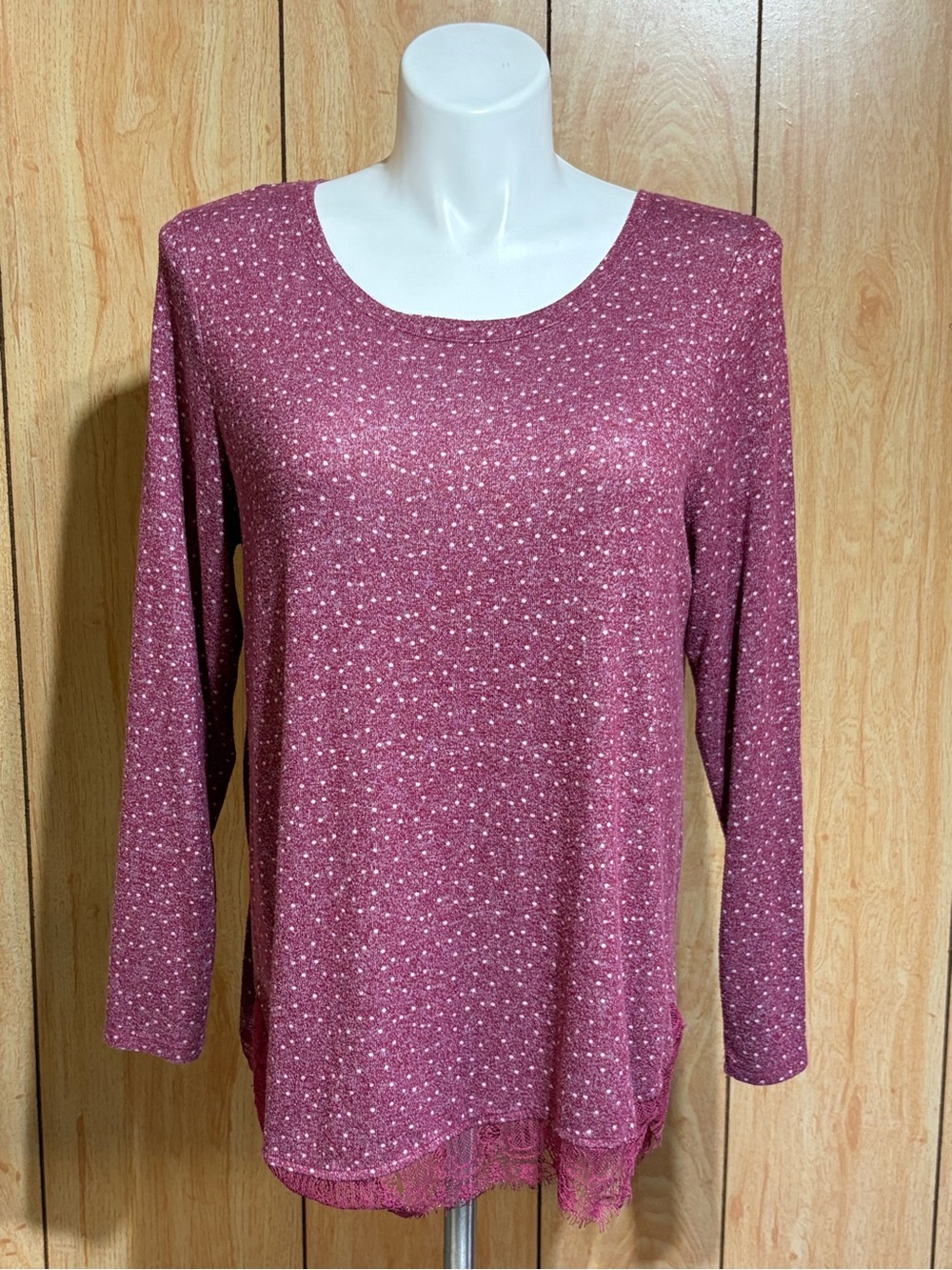 LC Lauren Conrad Women's Long Sleeve Dusty Rose Knit Top with Lace Hem SZ - 16W